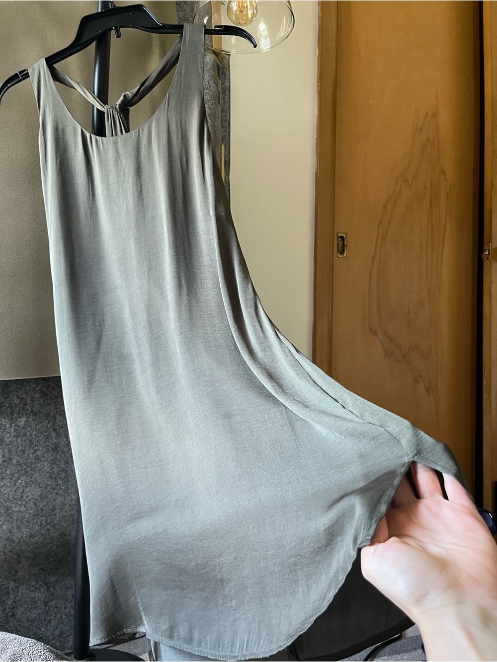 Trouve Olive Green Sleeveless Midi Dress with Tie-Back XS